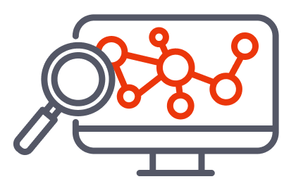 Stylized looking glass over a computer screen showing a graph network